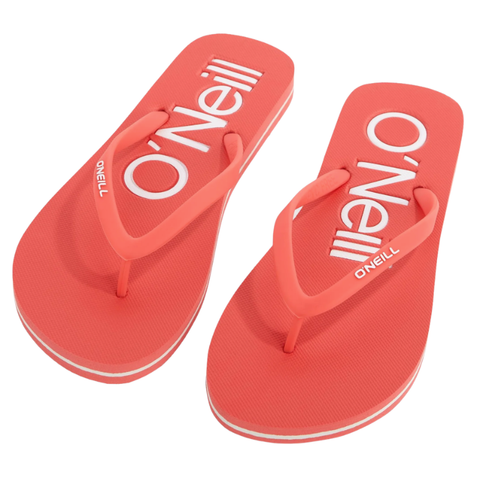 Red flip-flops with 'O'Neill' branding on a white background