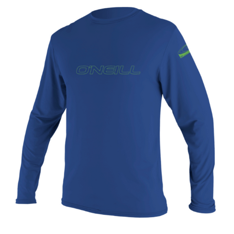 A blue O'Neill Sun Shirt for kids with long sleeves, featuring the O'Neill brand logo on the chest and a small O'Neill logo on the upper left arm.