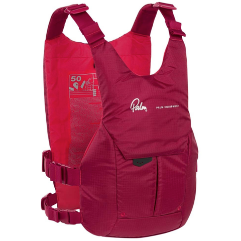 Red buoyancy aid with visible Palm Equipment branding on a white background