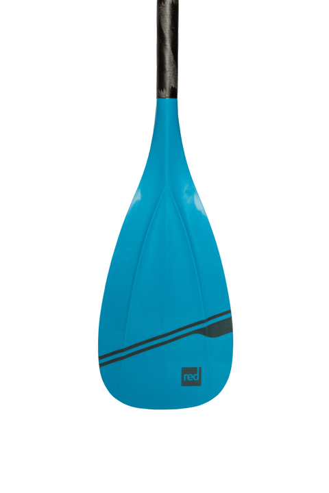 Blue paddle with black accents on a white background
