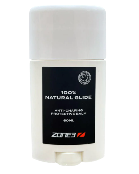 A white tube of anti chaffing cream with a black label describing the contents. On a white background.