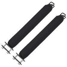 Pair of black roofrack adaptors to make it easier to secure canoes and kayaks to a roofrack.