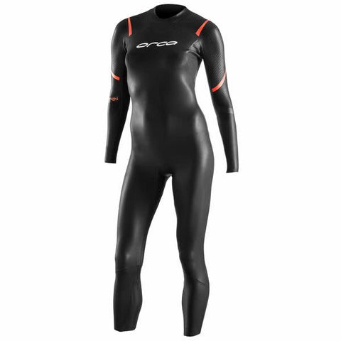 A black Orca TRN Openwater Wetsuit with red detailing on the sleeves.
