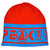 Red and Blue beanie hat with Peak UK logo