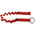 Red elasticated webbing strap with steel ring used for whitewater river rescue