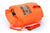 Orange inflatable dry bag used as a tow float for open water swimming.